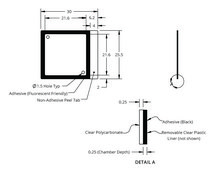 Grace Bio-Labs HybriWell-FL&#8482; sealing system, Fluor-"friendly" adhesive chamber chamber volume 30-50&#160;&#956;L, L × W × thickness 22&#160;mm × 22&#160;mm × 0.25&#160;mm, port diam. 1.5&#160;mm