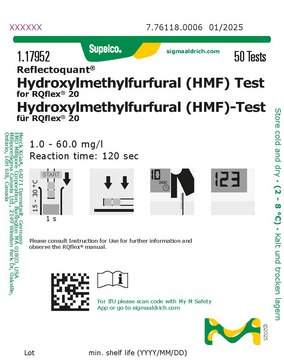 Hydroxymethylfurfural (HMF) Test reflectometric, 1.0-60.0&#160;mg/L (hydroxymethylfurfural (HMF)), for use with REFLECTOQUANT&#174;