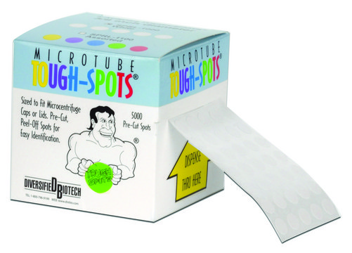 Tough-Spots&#174; 5 across, diam. 1/2&#160;in., white, roll of 5000