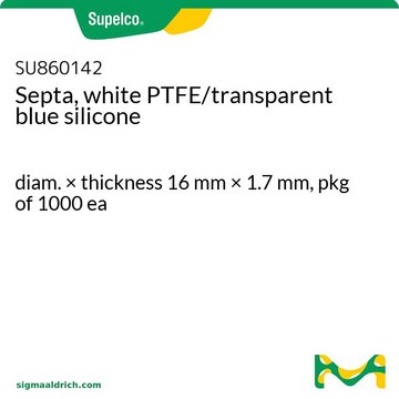 Septa, white PTFE/transparent blue silicone diam. × thickness 16&#160;mm × 1.7&#160;mm, pkg of 1000&#160;ea