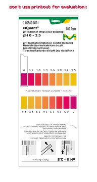 pH-indicator strips pH 0 - 2.5 non-bleeding, colorimetric, pH range 0-2.5, MQuant&#174;