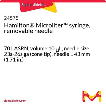 Hamilton&#174; Microliter&#8482; syringe, removable needle 701 ASRN, volume 10&#160;&#956;L, needle size 23s-26s ga (cone tip), needle L 43&#160;mm (1.71&#160;in.)