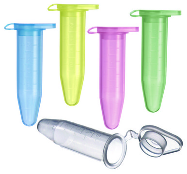 Centrifuge tubes with attached cap capacity 5&#160;mL, conical blue polypropylene