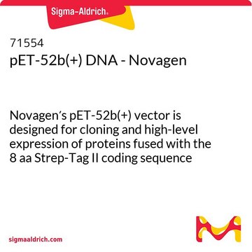 pET-52b(+) DNA - Novagen Novagen&#8242;s pET-52b(+) vector is designed for cloning and high-level expression of proteins fused with the 8 aa Strep-Tag II coding sequence that is cleavable with human rhinovirus (HRV) 3C protease.