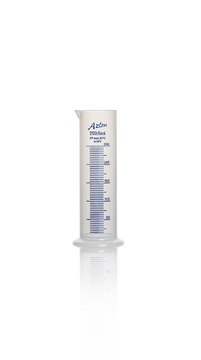 Azlon Squat Form Cylinder with Molded Graduation with blue over print polypropylene cylinder, class B, capacity 250&#160;mL