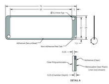 Grace Bio-Labs HybriWell&#8482; sealing system, SecureSeal&#8482; adhesive chamber chamber volume 310-425&#160;&#956;L, L × W × thickness 22&#160;mm × 65&#160;mm × 0.25&#160;mm, port diam. 3.2&#160;mm