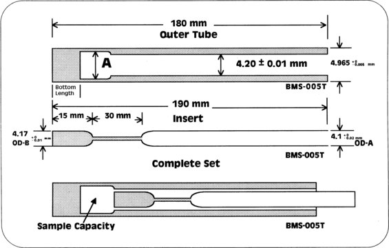 Shigemi Advanced NMR microtube assembly matched with D2O, Shigemi BMS-005TV, bottom L 15&#160;mm