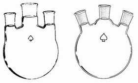 Ace three-neck round-bottom flasks vertical, capacity 500&#160;mL, center joint: ST/NS 29/42, side Joints: ST/NS 24/40 (2)