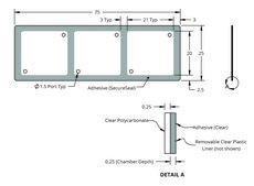 Grace Bio-Labs HybriWell&#8482; sealing system, SecureSeal&#8482; adhesive chamber chamber volume 100&#160;&#956;L, L × W × thickness 20&#160;mm × 21&#160;mm × 0.25&#160;mm, port diam. 1.5&#160;mm