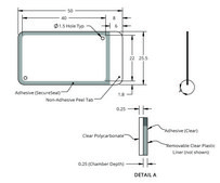 Grace Bio-Labs HybriWell&#8482; sealing system, SecureSeal&#8482; adhesive chamber chamber volume 180-200&#160;&#956;L, L × W × thickness 22&#160;mm × 40&#160;mm × 0.25&#160;mm, port diam. 1.5&#160;mm