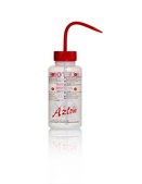 Azlon&nbsp;Multi-Lingual Safety Wash Bottles With Driplok Vapor Venting label, Acetone (in Norwegian, Danish, Swedish, English), capacity 500&#160;mL