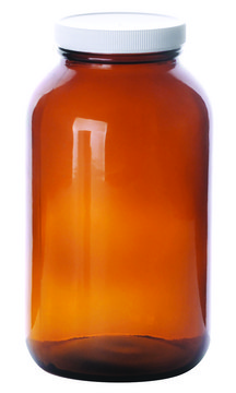 Wheaton wide-mouth bottle amber soda-lime glass bottle, capacity (1,250&#160;mL), white polypropylene cap, (PTFE faced LDPE liner), case of 6&#160;ea