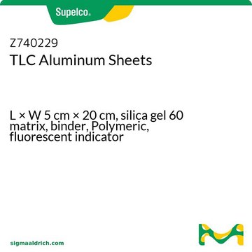 TLC Aluminum Sheets L × W 5&#160;cm × 20&#160;cm, silica gel 60 matrix, binder, Polymeric, fluorescent indicator