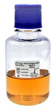 Fluid Thioglycollate Medium (FTM) bottle capacity 1000 mL, bottle filling volume 600 mL, closure type, White screw cap with septum and protector, pack of 4 bottles