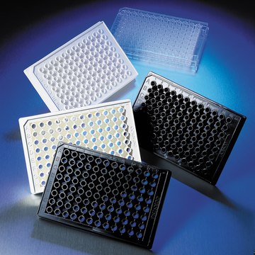 Corning&#174;&nbsp;96 Well Solid Polystyrene Microplate flat bottom, black polystyrene, Tissue Culture (TC)-treated surface, bag of 20, sterile, lid