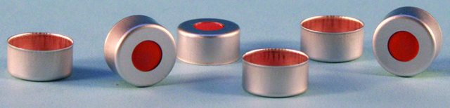 Crimp seals, 11 mm, with PTFE/rubber septa silver aluminum seal, seal diam. 11&#160;mm, pkg of 100&#160;ea