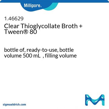 Clear Thioglycollate Broth + Tween&#174; 80 bottle capacity 500&#160;mL, bottle filling volume 500&#160;mL, closure type, Red screw cap with septum and protector, pack of 6&#160;bottles