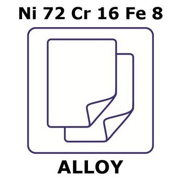 Inconel&#174; alloy 600 - heat resisting alloy, Ni72Cr16Fe8 foil, 25 x 25mm, 0.2mm thickness, annealed