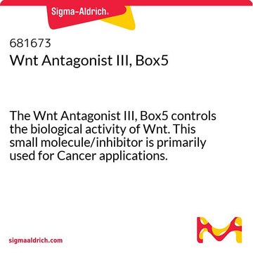 Wnt Antagonist III, Box5 The Wnt Antagonist III, Box5 controls the biological activity of Wnt. This small molecule/inhibitor is primarily used for Cancer applications.