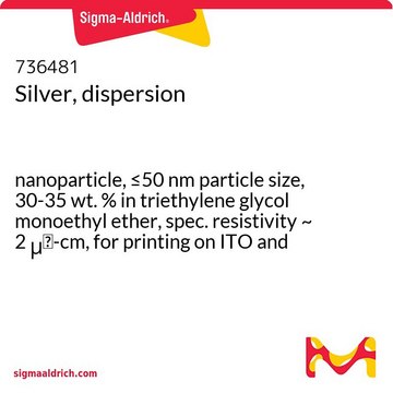 Silver, dispersion nanoparticle, &#8804;50&#160;nm particle size, 30-35&#160;wt. % in triethylene glycol monoethyl ether, spec. resistivity ~ 2 &#956;&#937;-cm, for printing on ITO and glass