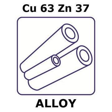 Brass alloy, Cu63Zn37 500mm tube, 2.2mm outside diameter, 0.57mm wall thickness, 1.06mm inside diameter, as drawn