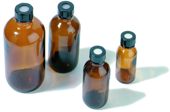 Amber storage bottles volume 240&#160;mL, O.D. × H 61&#160;mm × 143&#160;mm, thread for 24-400, bottle only, pkg of 12&#160;ea