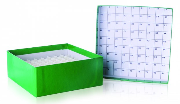 CryoFile&#174; freezer box, for batching and storing cryogenic vials or ampules green