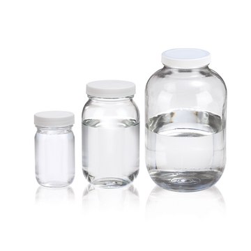 Wheaton wide-mouth bottle clear soda-lime glass bottle, capacity (1,000&#160;mL), white polypropylene cap, (PTFE faced LDPE liner), case of 12&#160;ea