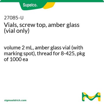 Vials, screw top, amber glass (vial only) volume 2&#160;mL, amber glass vial (with marking spot), thread for 8-425, pkg of 1000&#160;ea