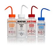 Azlon&nbsp;Multi-Lingual Safety Wash Bottles With Driplok Vapor Venting label, Acetone (in English, French, Spanish), capacity 500&#160;mL