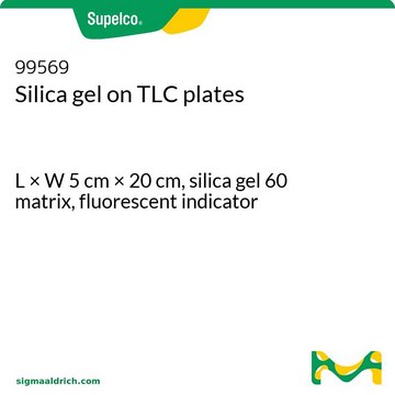 Silica gel on TLC plates L × W 5&#160;cm × 20&#160;cm, silica gel 60 matrix, fluorescent indicator