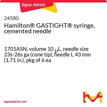 Hamilton&#174; GASTIGHT&#174; syringe, cemented needle 1701ASN, volume 10&#160;&#956;L, needle size 23s-26s ga (cone tip), needle L 43&#160;mm (1.71&#160;in.), pkg of 6&#160;ea