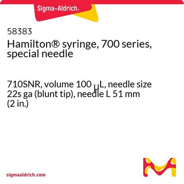 Hamilton&#174; syringe, 700 series, special needle 710SNR, volume 100&#160;&#956;L, needle size 22s ga (blunt tip), needle L 51&#160;mm (2&#160;in.)