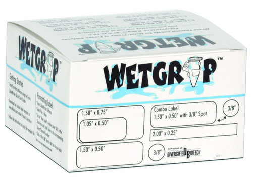 Direct Thermal WetGrip labels Tag and spot, white, L × W 1.5&#160;in. × 0.5&#160;in. , Tag, diam. 0.375&#160;in. , Spot, roll of 1000