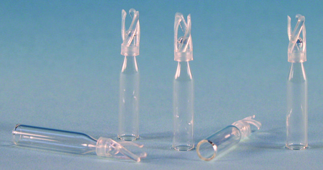 Certified glass inserts for 12 x 32 mm, large opening vials volume 0.2&#160;mL, clear glass insert (with plastic bottom spring), O.D. × H 6&#160;mm × 29&#160;mm, pkg of 100&#160;ea