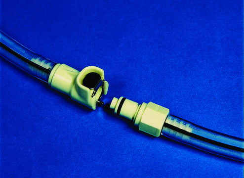 Automatic shut-off quick-disconnect coupling bodies, tube to tube, in-line, bore 1/4&#160;in., for tubing i.d., 0.375&#160;in. (flexible)