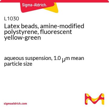 Latex beads, amine-modified polystyrene, fluorescent yellow-green aqueous suspension, 1.0&#160;&#956;m mean particle size