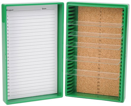 Premium slide box 25 place, cork lining, green plastic