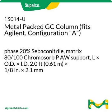 Metal Packed GC Column (fits Agilent, Configuration "A") phase 20% Sebaconitrile, matrix 80/100 Chromosorb P AW support, L × O.D. × I.D. 2.0&#160;ft (0.61&#160;m) × 1/8&#160;in. × 2.1&#160;mm