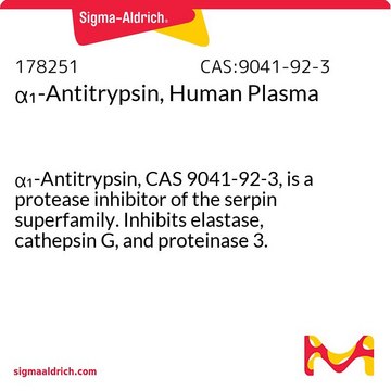 &#945;1-Antitrypsin, Human Plasma &#945;&#8321;-Antitrypsin, CAS 9041-92-3, is a protease inhibitor of the serpin superfamily. Inhibits elastase, cathepsin G, and proteinase 3.