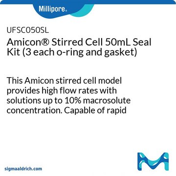 Amicon&#174; Stirred Cell 50mL Seal Kit (3 each o-ring and gasket) This Amicon stirred cell model provides high flow rates with solutions up to 10% macrosolute concentration. Capable of rapid concentration, or salt removal followed by concentration in the same unit.