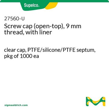 Screw cap (open-top), 9 mm thread, with liner clear cap, PTFE/silicone/PTFE septum, pkg of 1000&#160;ea