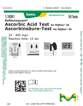 Ascorbic Acid Test reflectometric, 25-450&#160;mg/L (ascorbic acid), for use with REFLECTOQUANT&#174;