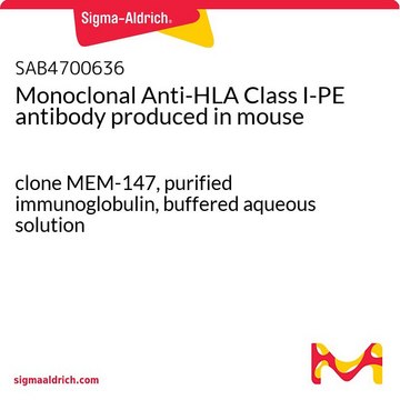 Monoclonal Anti-HLA Class I-PE antibody produced in mouse clone MEM-147, purified immunoglobulin, buffered aqueous solution