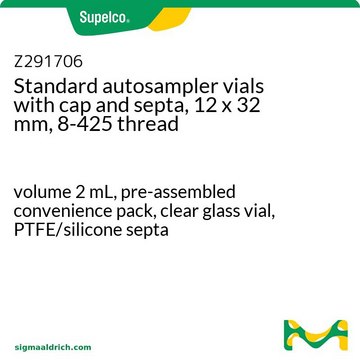 Standard autosampler vials with cap and septa, 12 x 32 mm, 8-425 thread volume 2&#160;mL, pre-assembled convenience pack, clear glass vial, PTFE/silicone septa