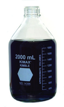 KIMBLE&#174; KIMAX&#174; Media bottle without cap, round transparent borosilicate glass bottle, bottle capacity (2,000&#160;mL), non-sterile