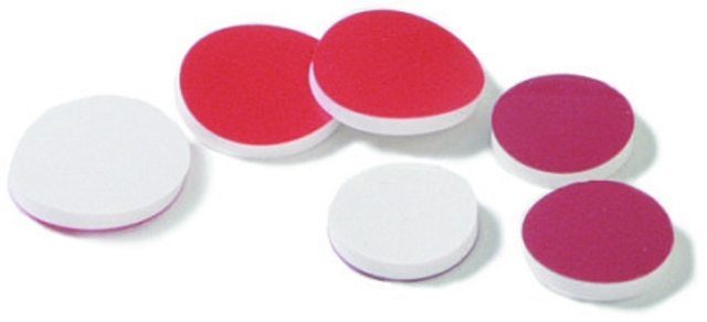 Septa, red PTFE/Silicone red PTFE/white silicone, diam. × thickness 8&#160;mm × 1.5&#160;mm, pkg of 100&#160;ea