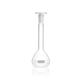 Duran&#174; Volumetric Flask graduated, WHITE GRADUATION, WITH ONE GRADUATION MARK, class A, Batch Certificate, Octagonal PE Stopper, joint: ST/NS 10/19