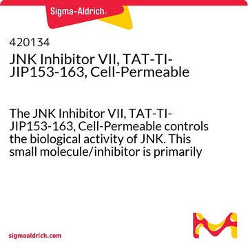 JNK Inhibitor VII, TAT-TI-JIP153-163, Cell-Permeable The JNK Inhibitor VII, TAT-TI-JIP153-163, Cell-Permeable controls the biological activity of JNK. This small molecule/inhibitor is primarily used for Phosphorylation &amp; Dephosphorylation applications.