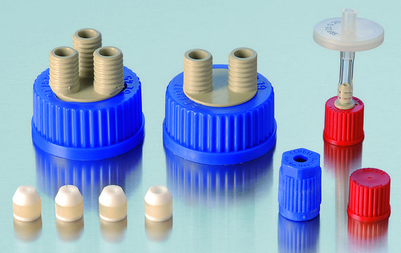 Duran&#174; GL 45 connection system caps and accessories hose connection screw cap, blue PP GL 14